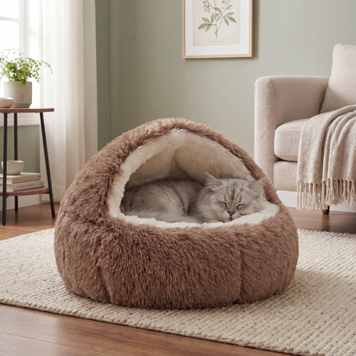 Plush Cave Cat Bed